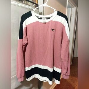 Victoria's Secret PINK colorblock pullover sweatshirt in pink, black, and white